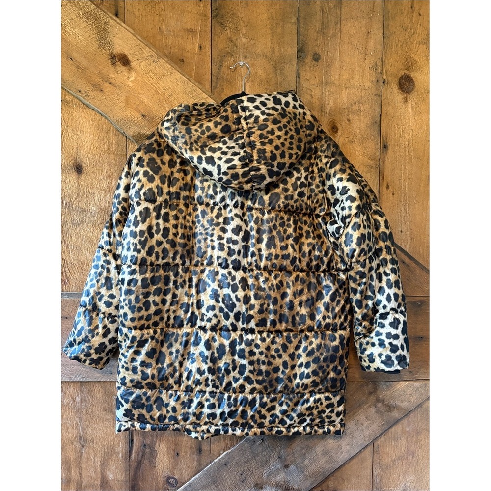 Zara Leopard Print Quilted Puffer Coat Oversized Hooded Brown Black XS - Picture 5 of 7